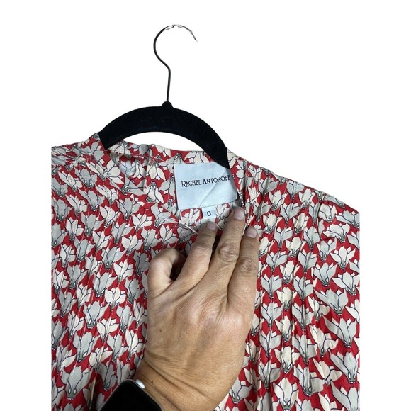 Rachel Antonoff Erin Yolk Dress Long‎ Sleeve Red Cream Size 0 Mini Dress Silk - Picture 3 of 10
